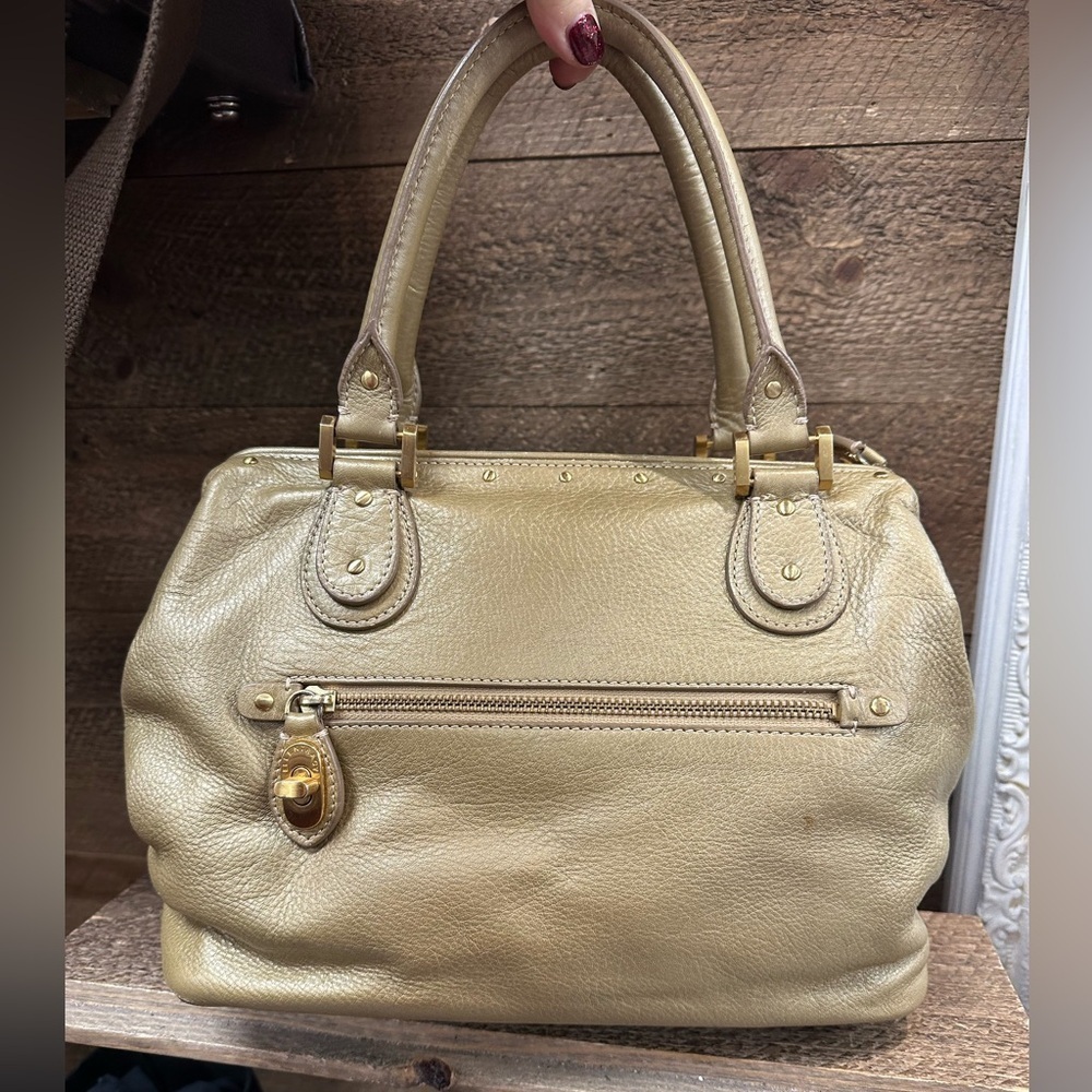 Ellen Tracy Gold Leather Satchel / Shoulder Bag